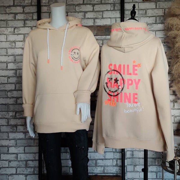 Zwillingsherz Hoodie mit Stickerei "Smile Happy Shine"