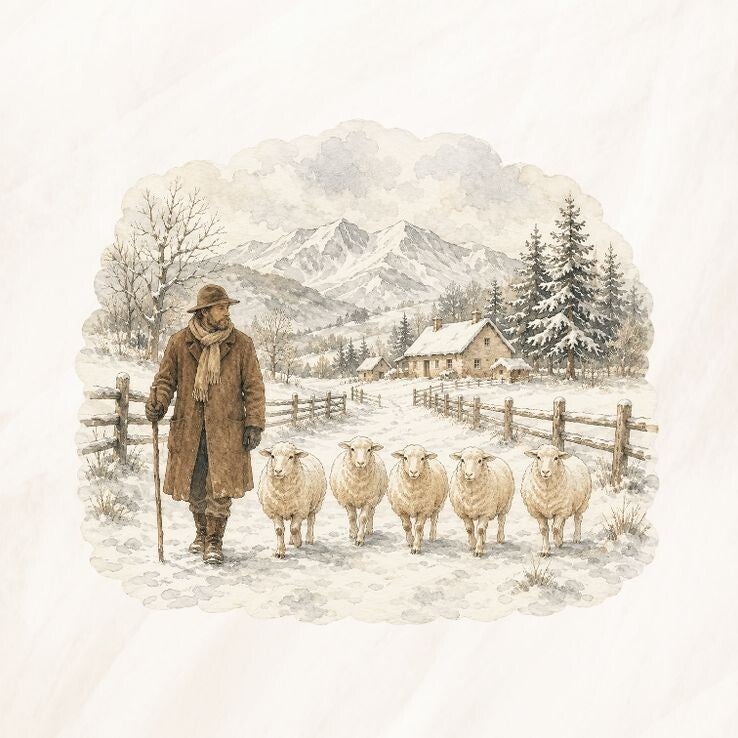Herder met schapen