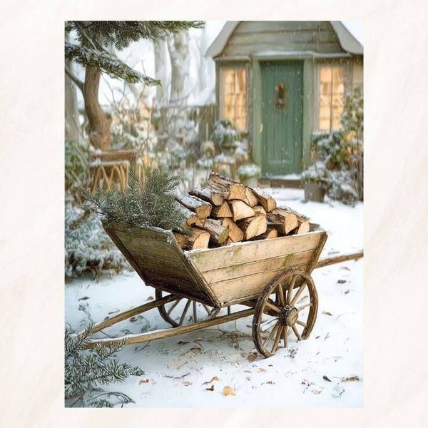 Houten kar in sneeuw