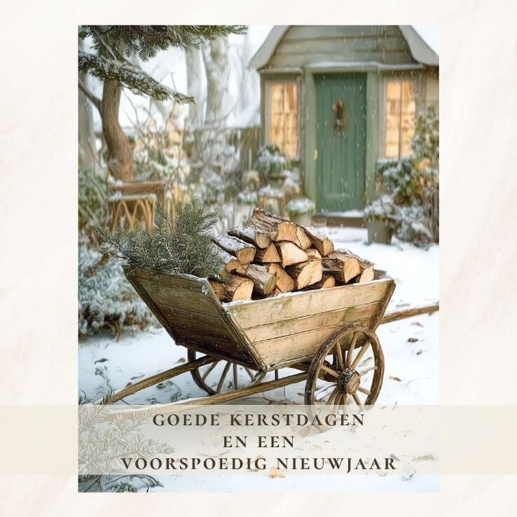 Houten kar in sneeuw - goede kerstdagen