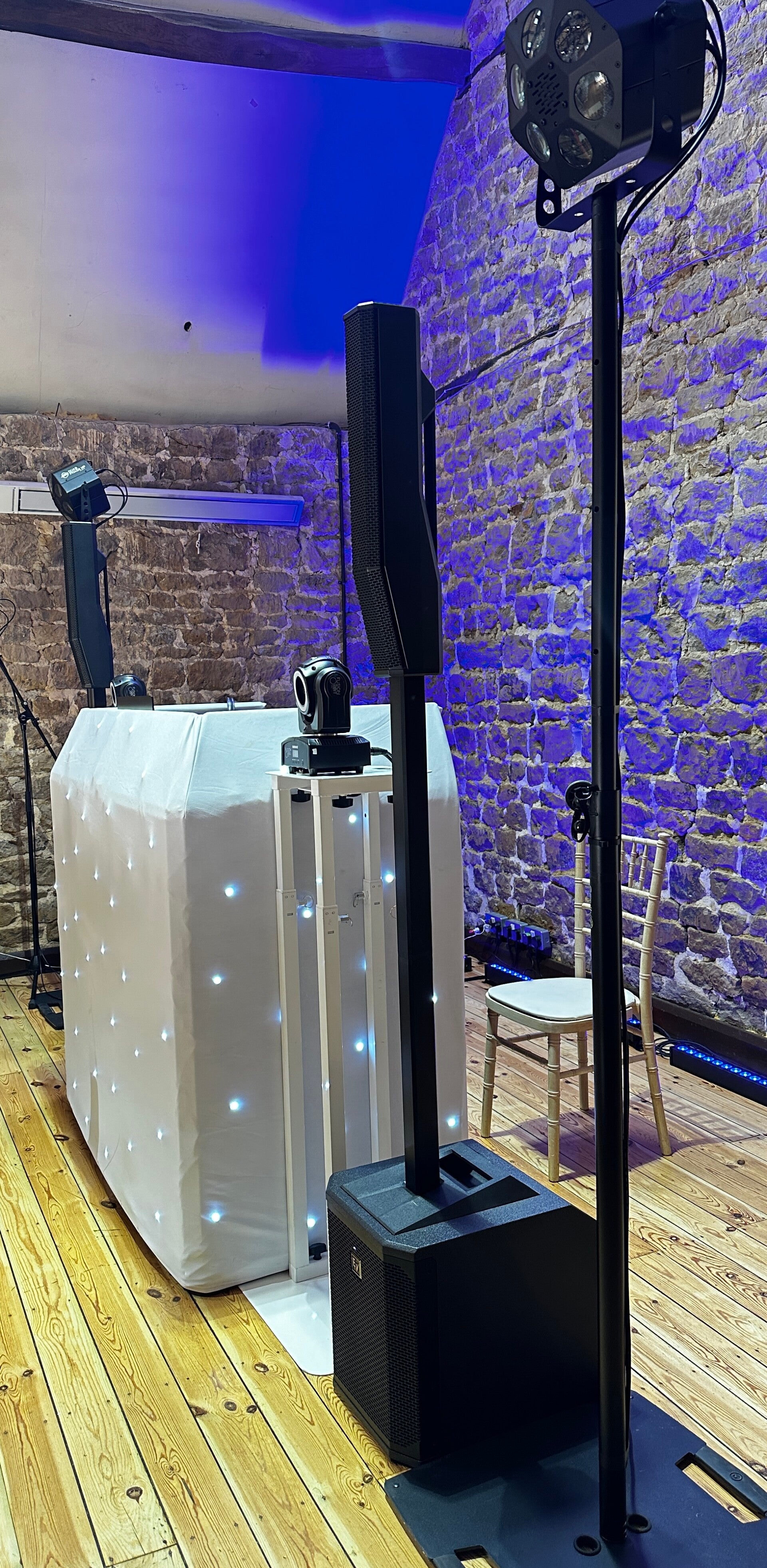 Branded DJ booth and lighting at Berkshire corporate event