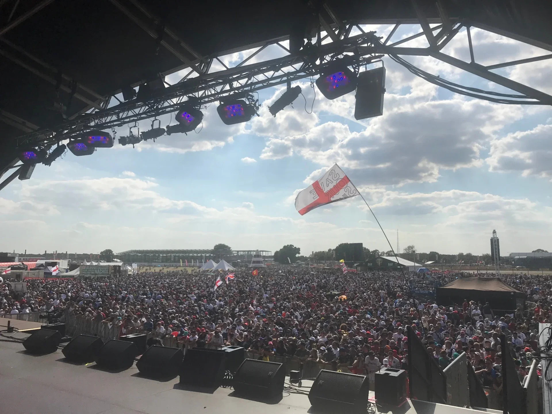 A large Grand Prix audience seen from the Silverstone stage during Matt Hall’s event experience