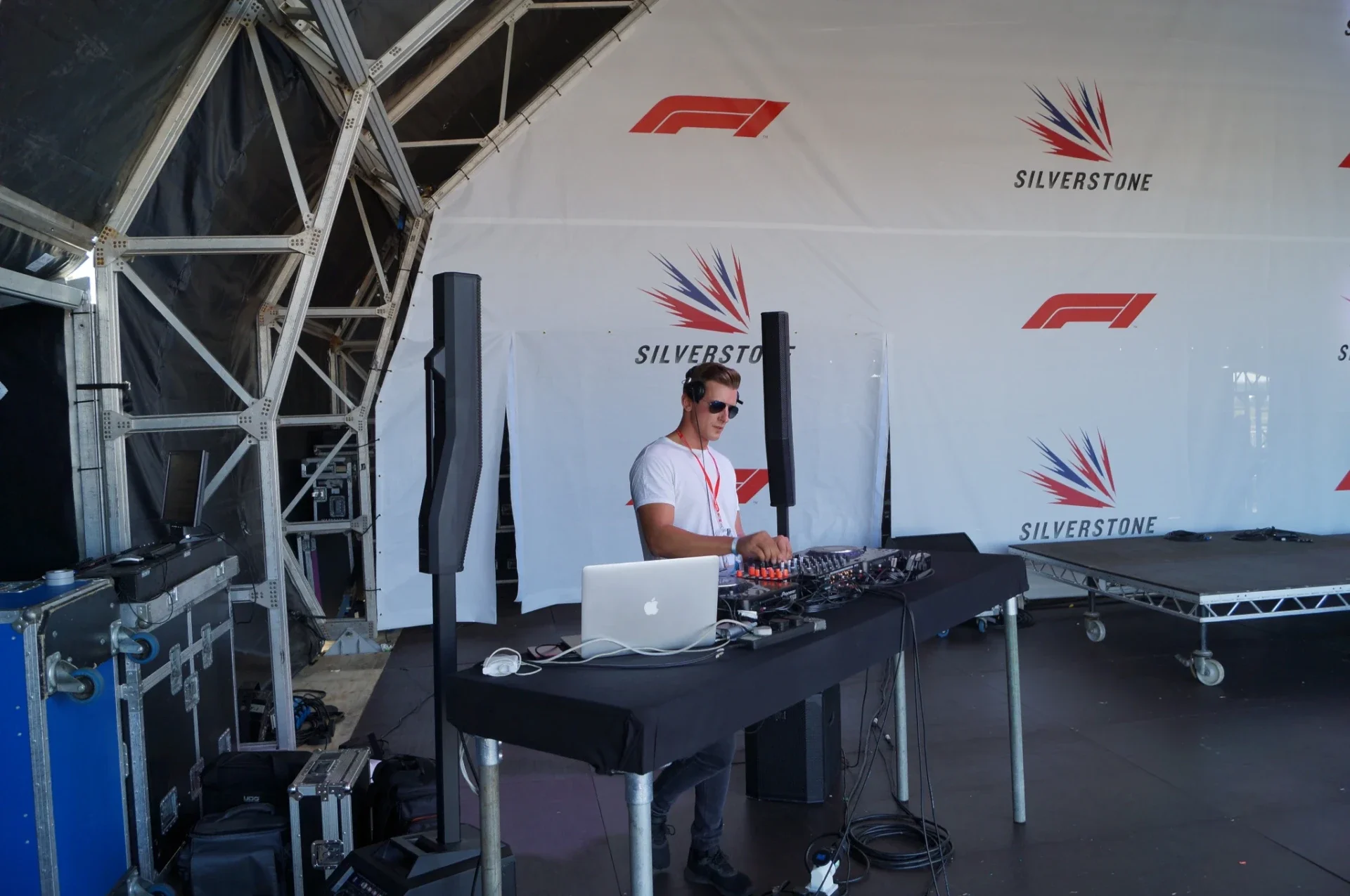 Matt Hall DJing on the Silverstone Grand Prix Main Stage