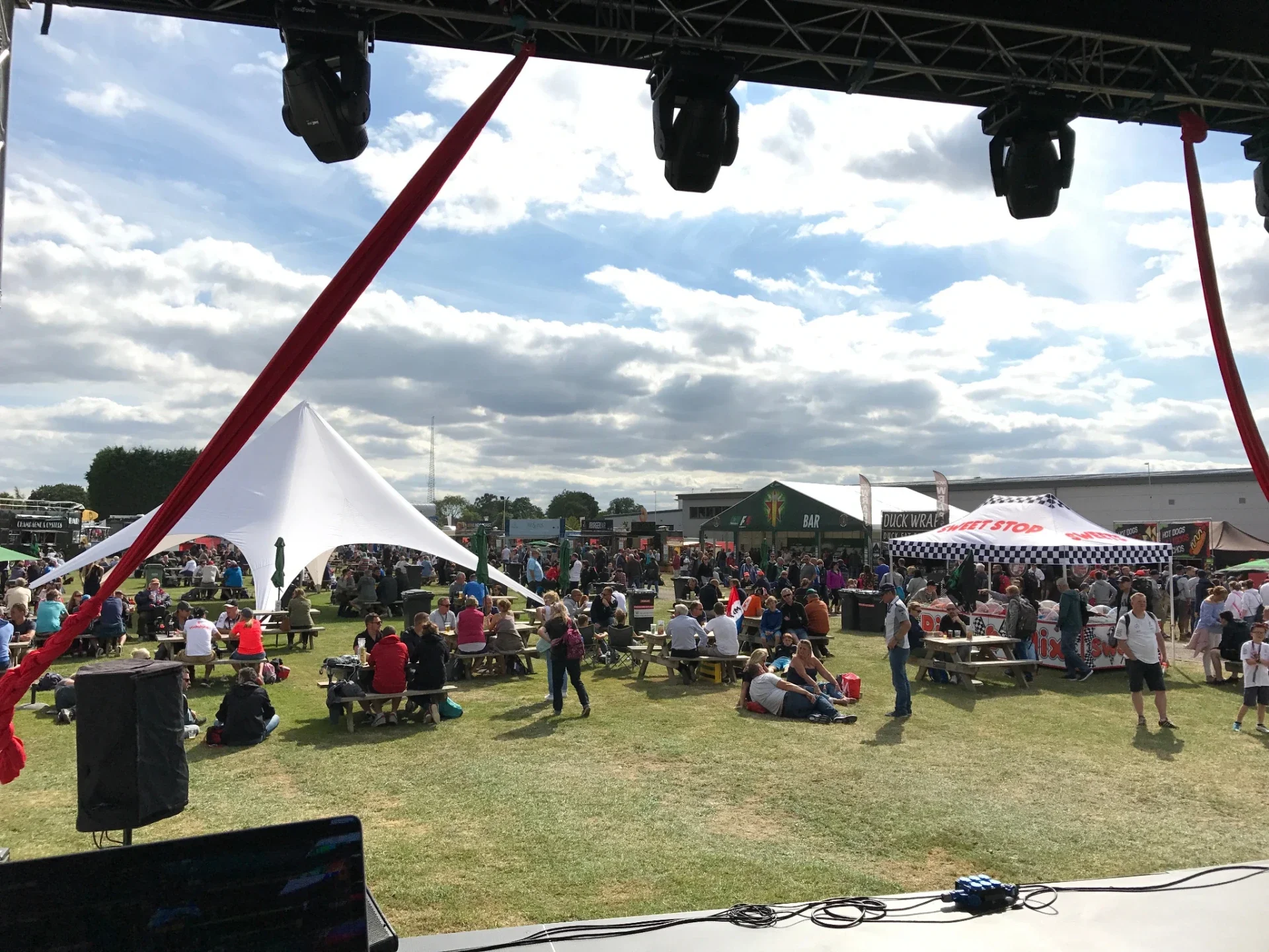 The audience area viewed from an outdoor Silverstone stage