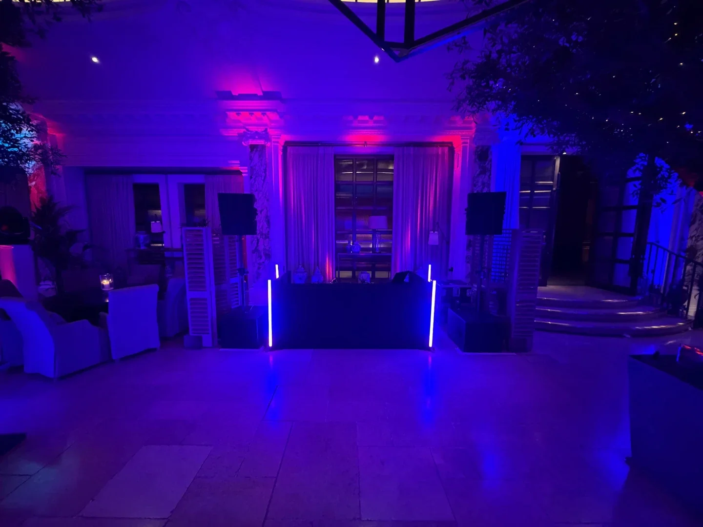 Black MHX DJ booth, podiums and light bars at the Ralph Lauren Awards Night in Kimpton Fitzroy London