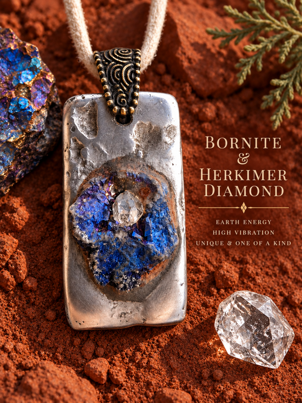 Sedona Arizona inspired Bornite and Herkimer Diamond Pendant