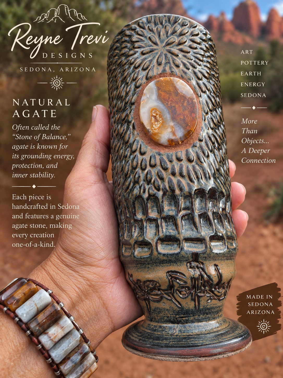 Handcrafted, One-Of -A-Kind,  Moss Agate Ceramic Goblet, Sedona Inspiredd