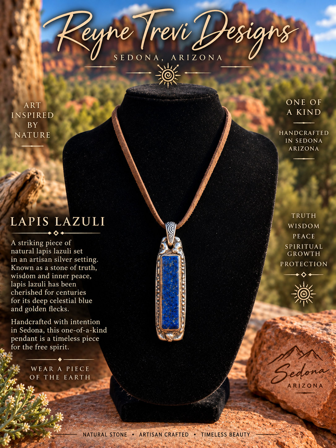 Lapis Lazuli one of a kind Southwestern Pendant Artist and Designer Reyne Trevi