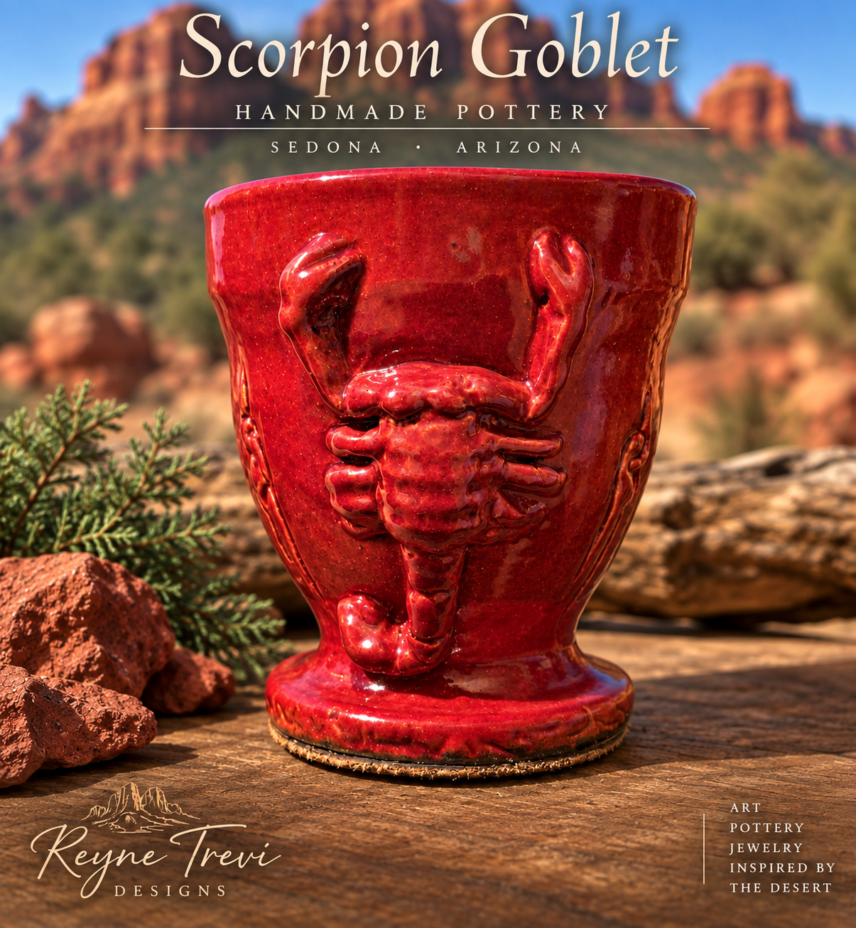 Crimson Guardian — Sculptural Scorpion Goblet Handcrafted Sedona Inspired Artisan Pottery | Reyne Trevi Designs