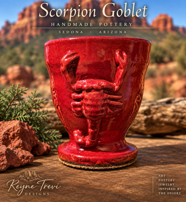Crimson Guardian — Sculptural Scorpion Goblet Handcrafted Sedona Inspired Artisan Pottery | Reyne Trevi Designs