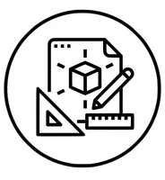 Icoon voor 3D-ontwerpen van 3Dplanner met een digitaal CAD-draadmodel dat wordt omgezet in een printbaar 3D-ontwerp.