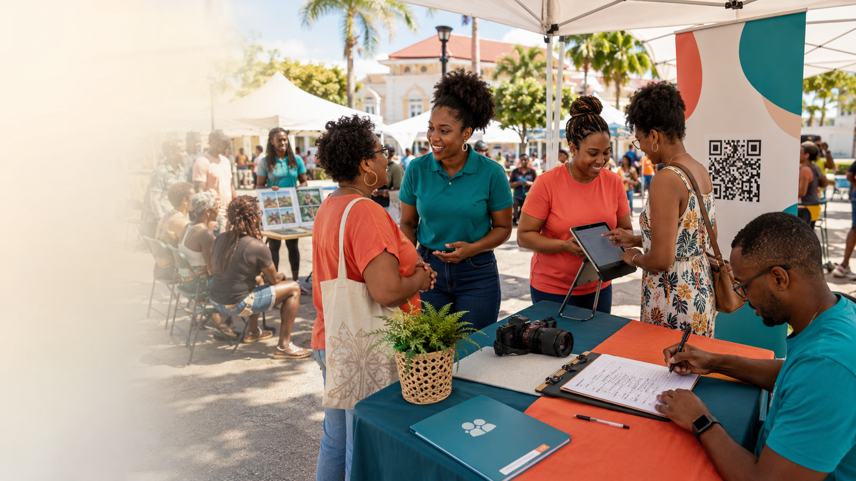 Stand associatif sous chapiteau lors d'un village des associations en Guadeloupe