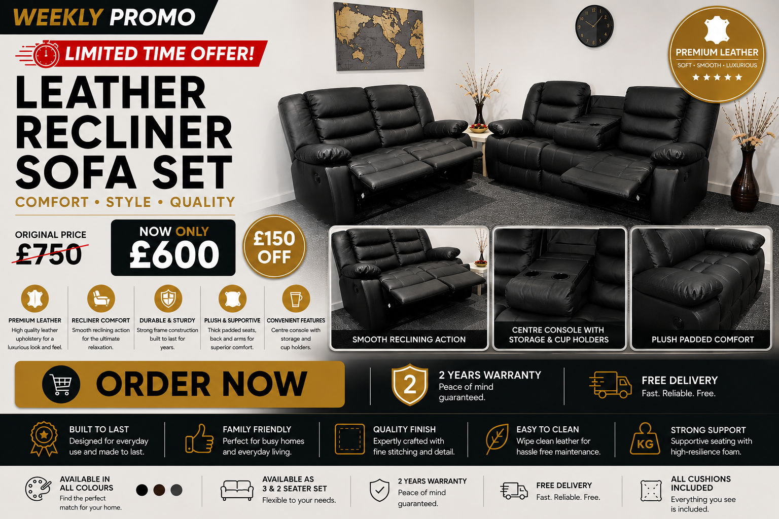 Leather Recliner Sofa Set