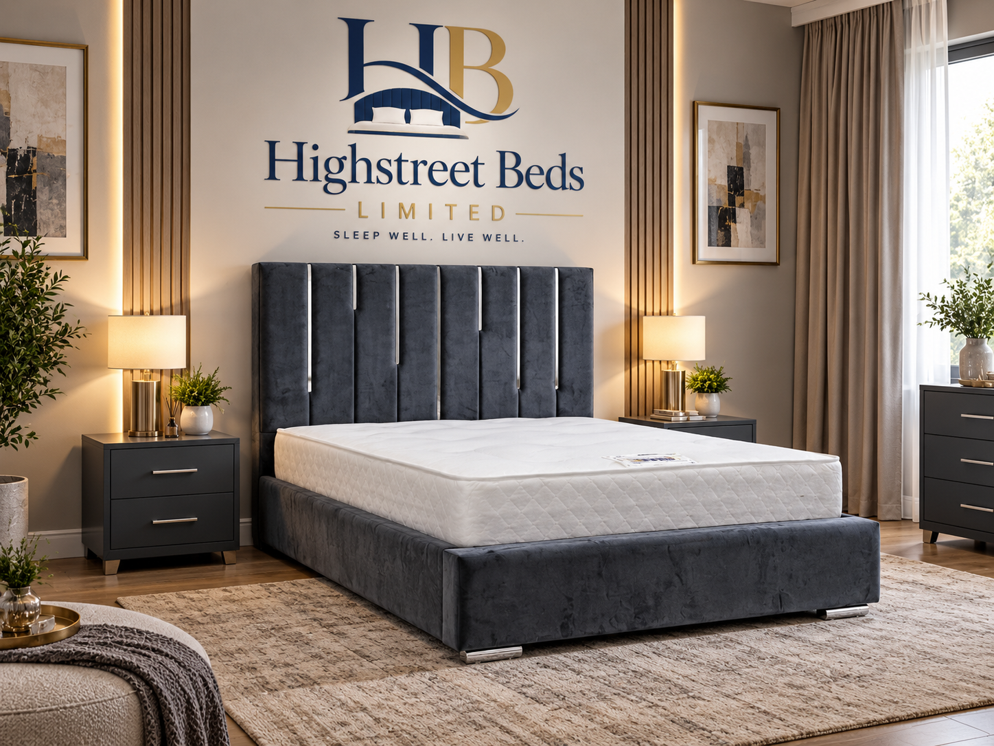 Piano Upholstered Bed with Mattress & Optional Storage | Made In Uk