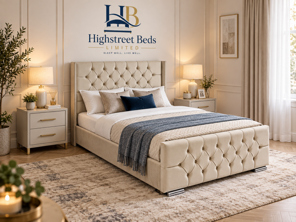 Divine Upholstered Bed with Mattress & Optional Storage | Made In Uk