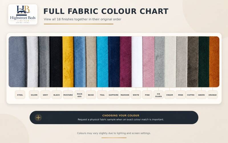 Highstreet Beds Colour Chart for Beds