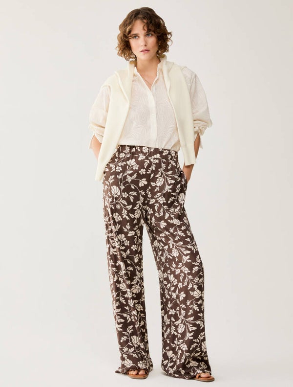 Pennyblack Pantaloni Ampi in Twill Fluido Stampa Cioccolato