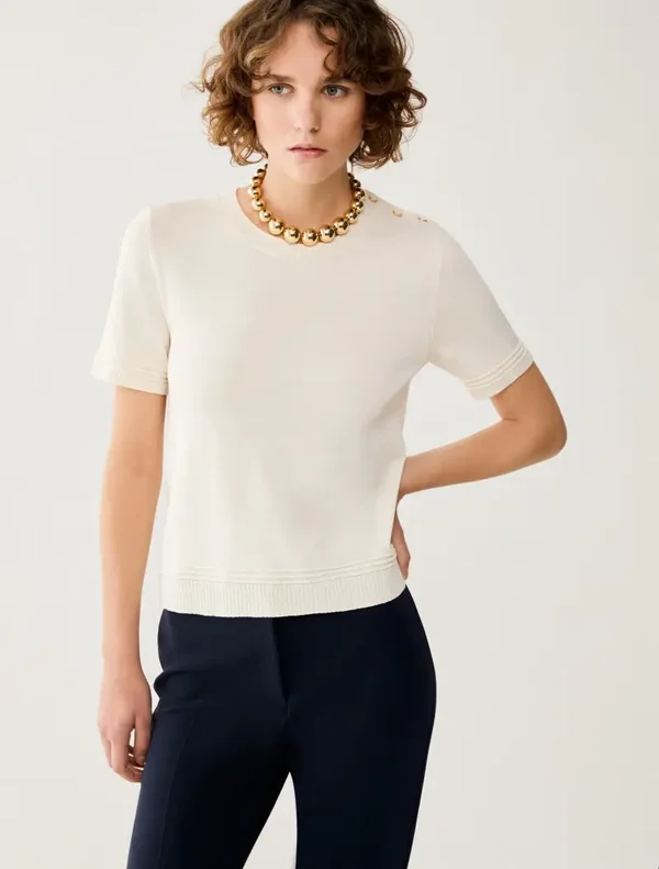 Pennyblack T-Shirt in Blen di Cotone e Seta Avorio