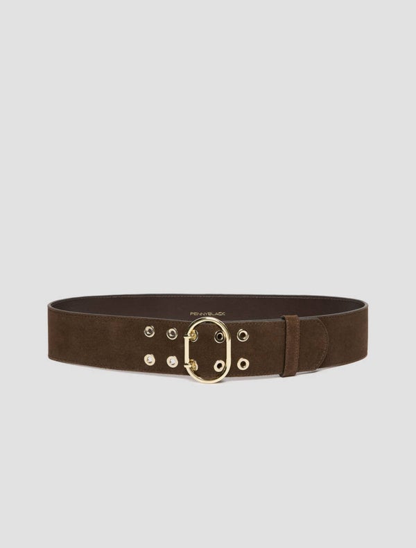 Pennyblack Cintura in Suede con Occhielli Testa di Moro
