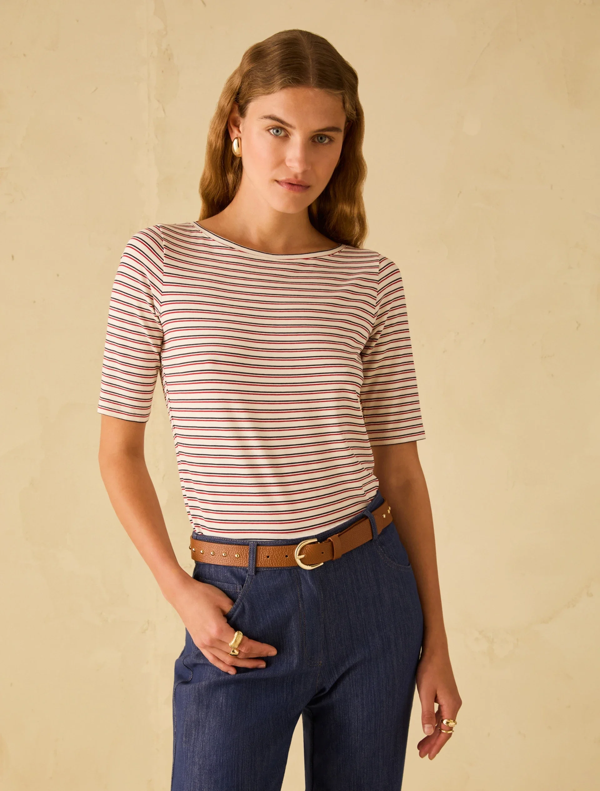 Pennyblack T-Shirt con Scollo a Barchetta Rosso/Blu