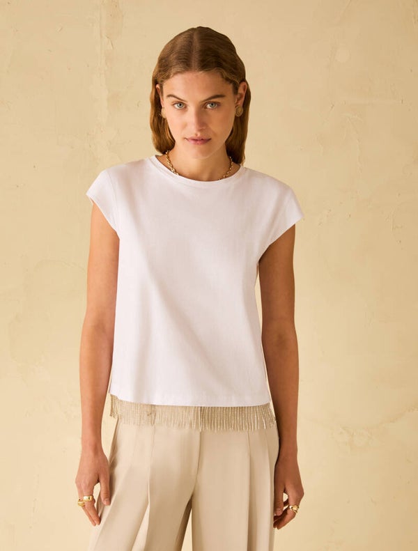 Pennyblack T-Shirt Bianca con Frangia di Perline