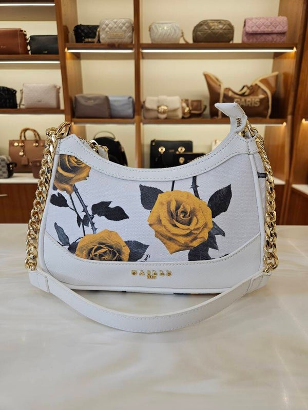 Gaëlle Paris Borsa a Spalla con Fiori Gialli in ecopelle saffiano