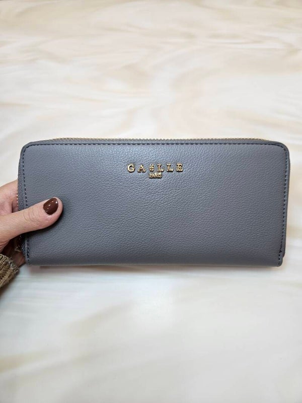 Gaëlle Paris Portafoglio Grande Grigio con Logo Oro