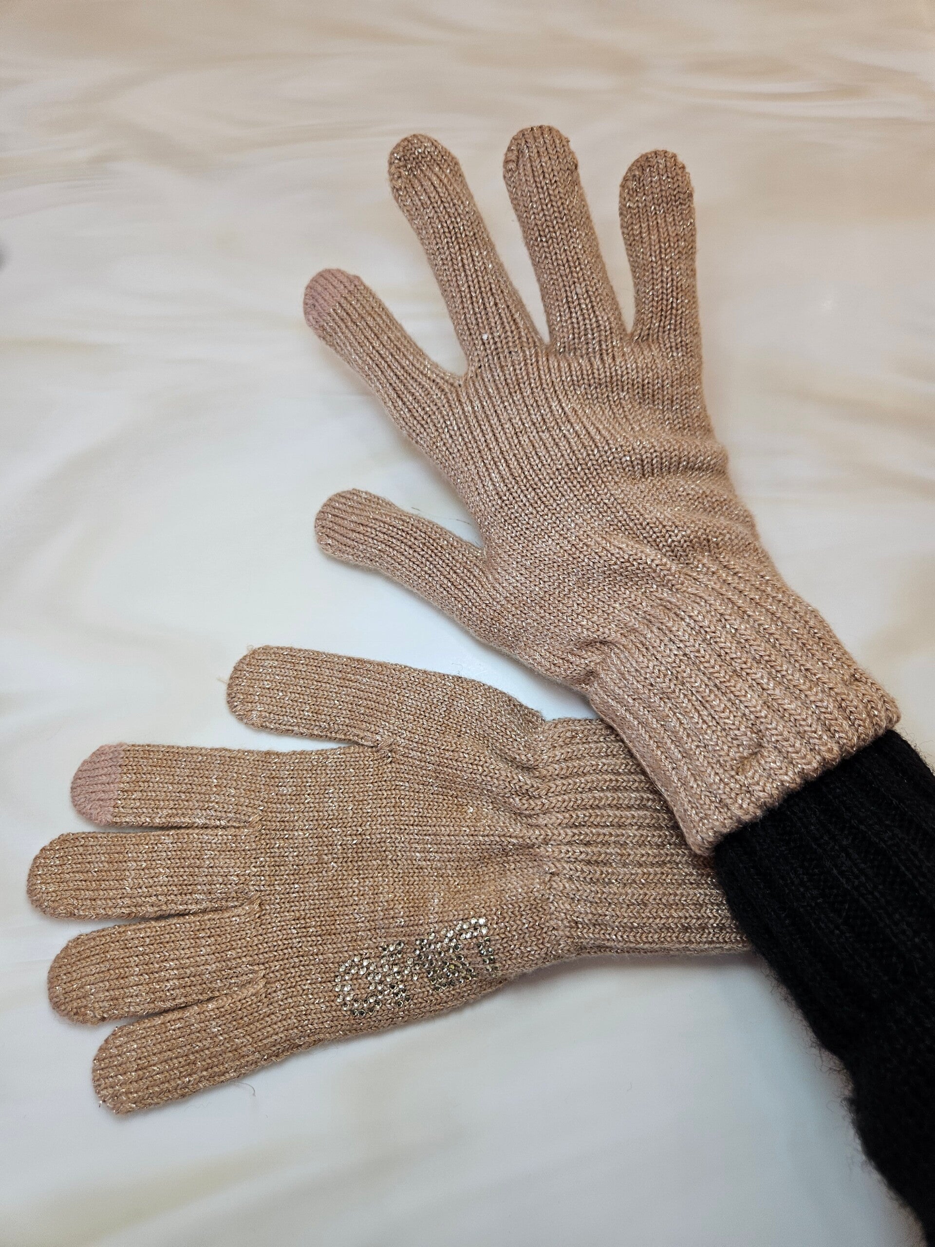 Liu Jo Guanti con Logo Strass Cammello