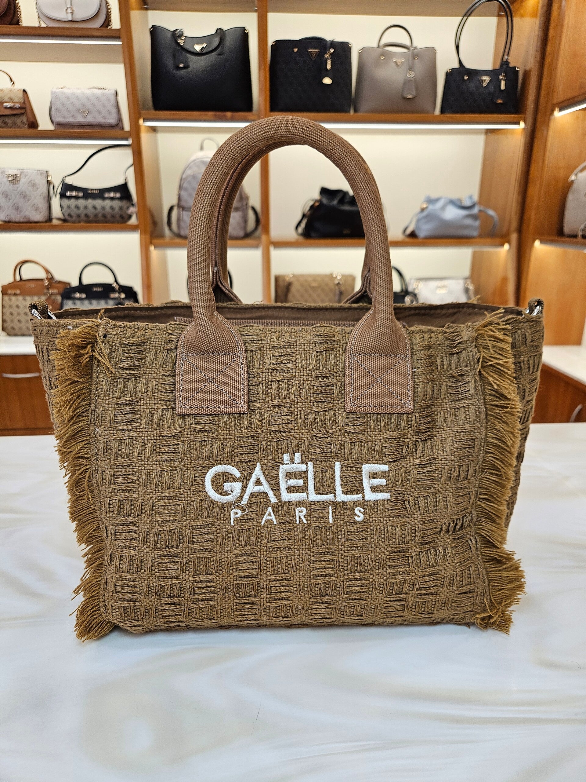 Gaelle Paris Borsa in Tessuto con Ricamo Biscotto Media