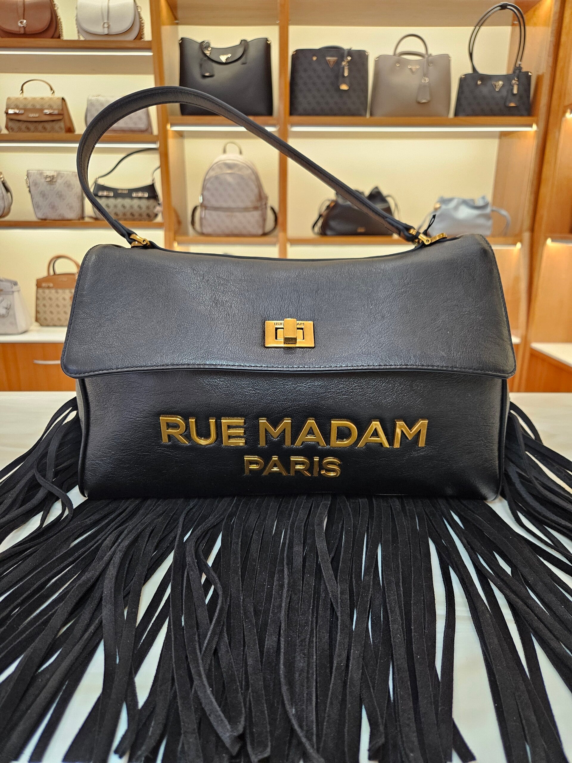 Rue Madam Borsa Tote Nera con Frange