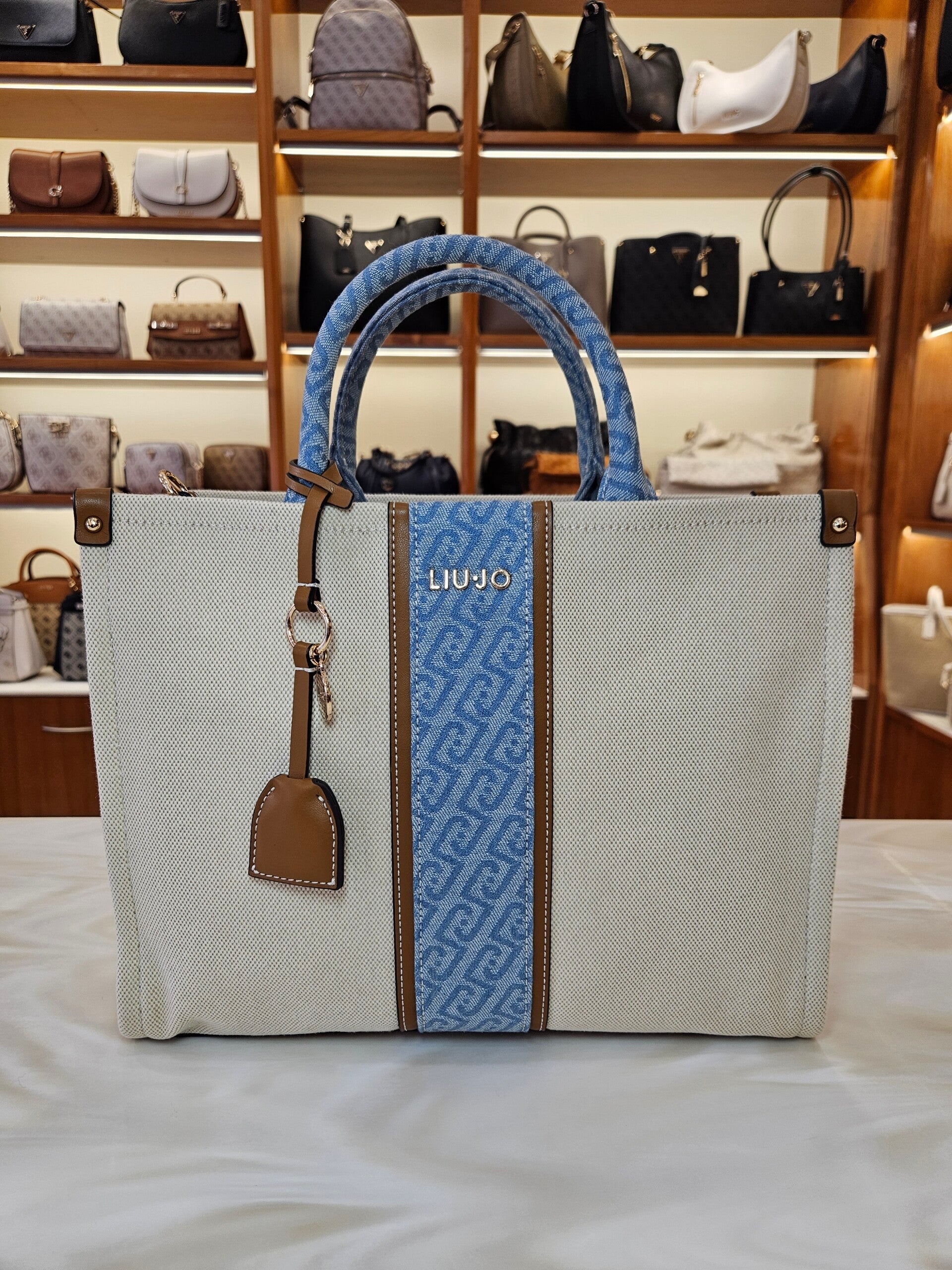 Liu Jo Borsa a Mano Naturale con Inserto Jeans