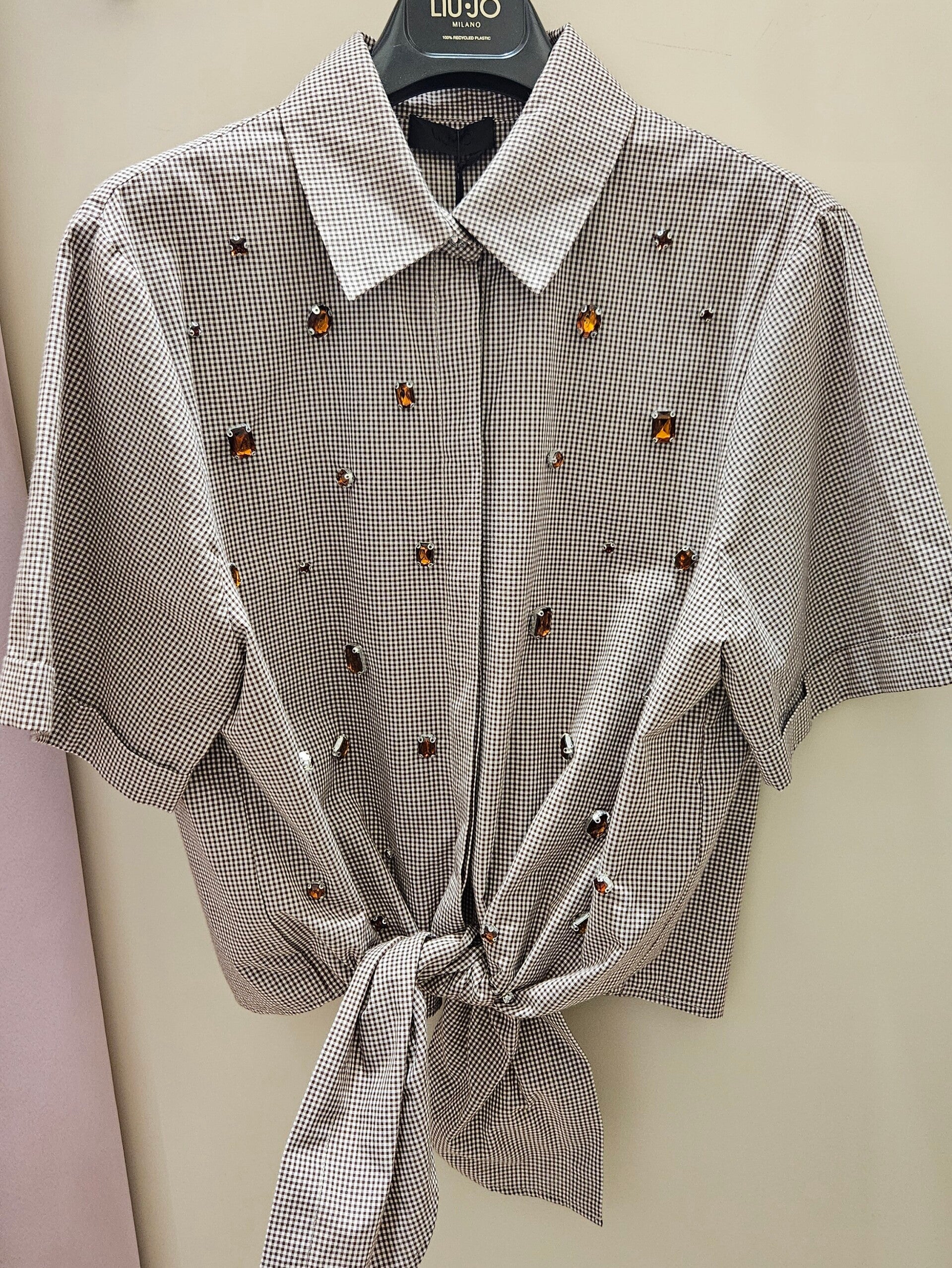 Liu Jo Camicia Check con Nodo in Vita e Strass