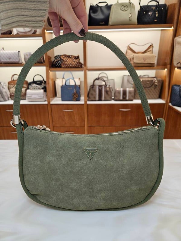 Guess Borsa a Spalla In Suede Verde Oliva