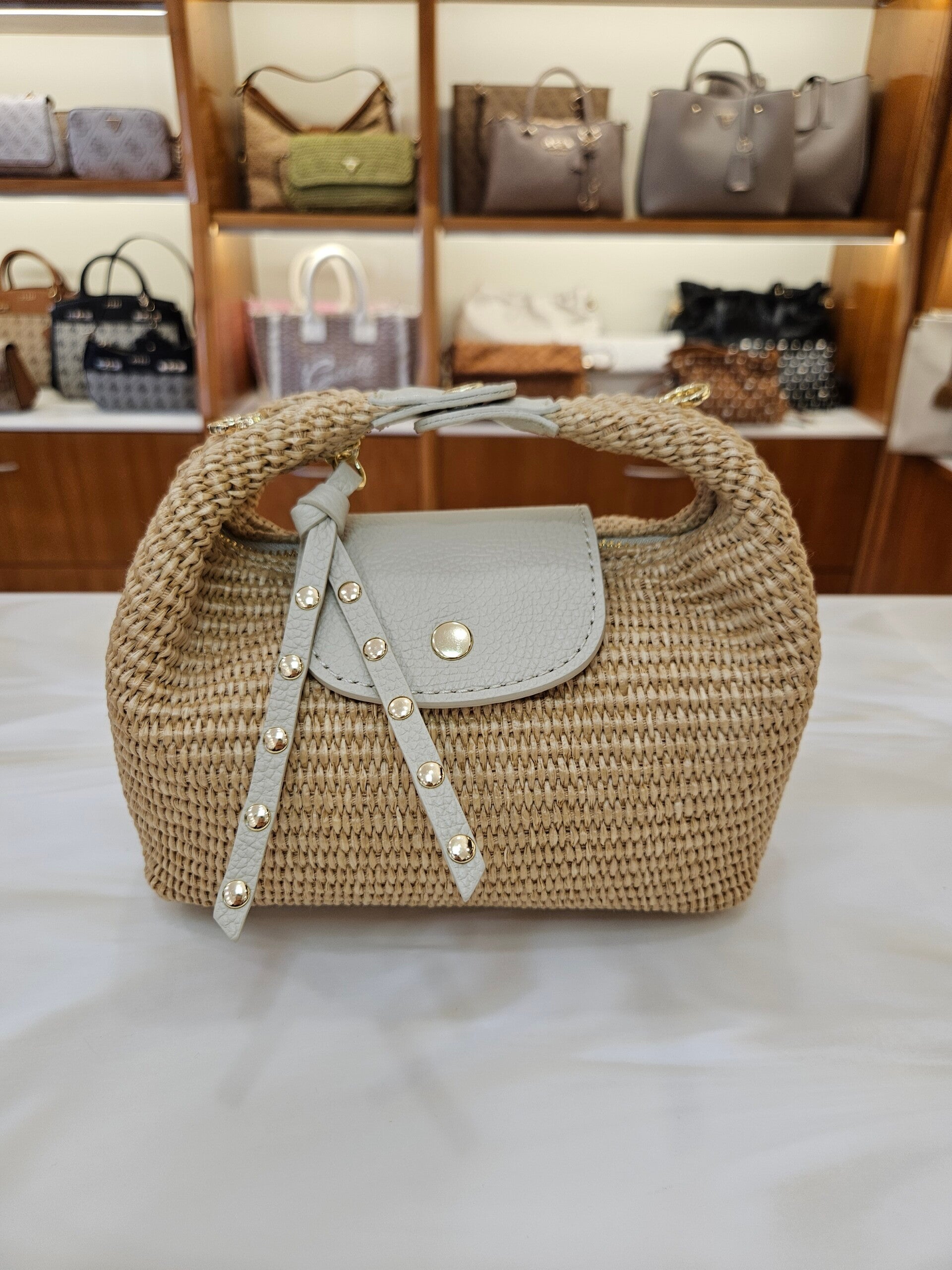 Borsa Hobo in Rafia con Dettagli in Vera Pelle Fiorentina