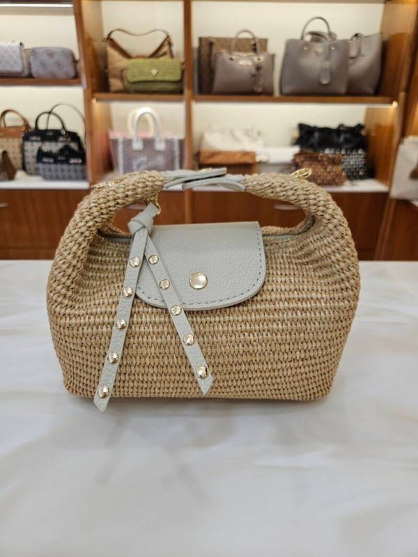 Borsa Hobo in Rafia con Dettagli in Vera Pelle Fiorentina