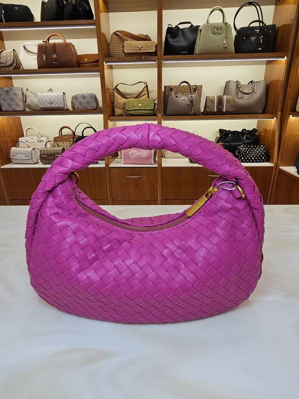 Borsa Hobo Intrecciata Fucsia in Vera Pelle Fiorentina