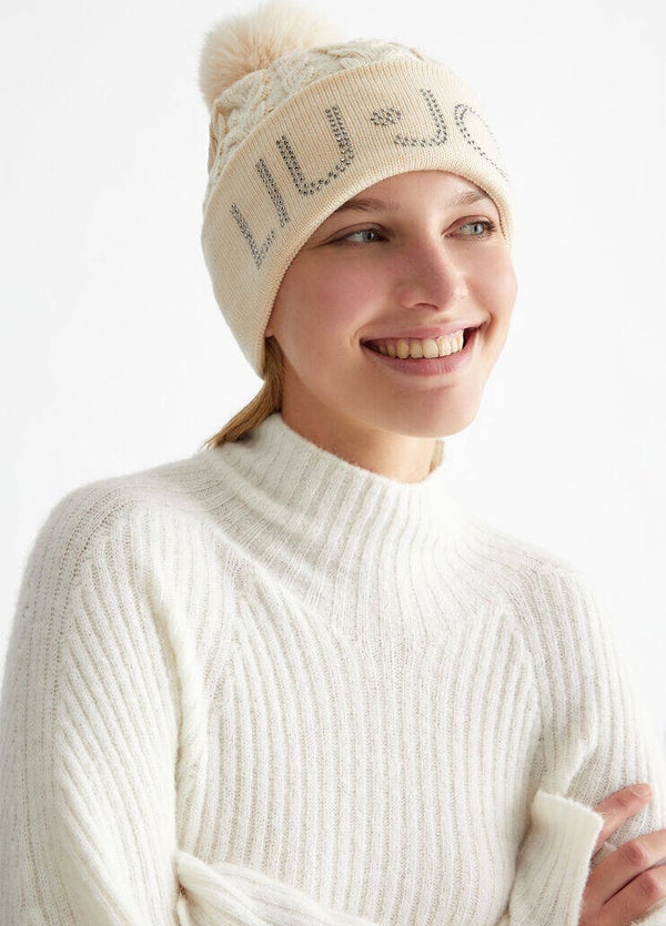 Liu Jo Beanie Maglia con Trecce e Ponpon