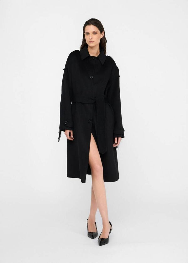 Liu Jo Trench Nero in Lana con Frange