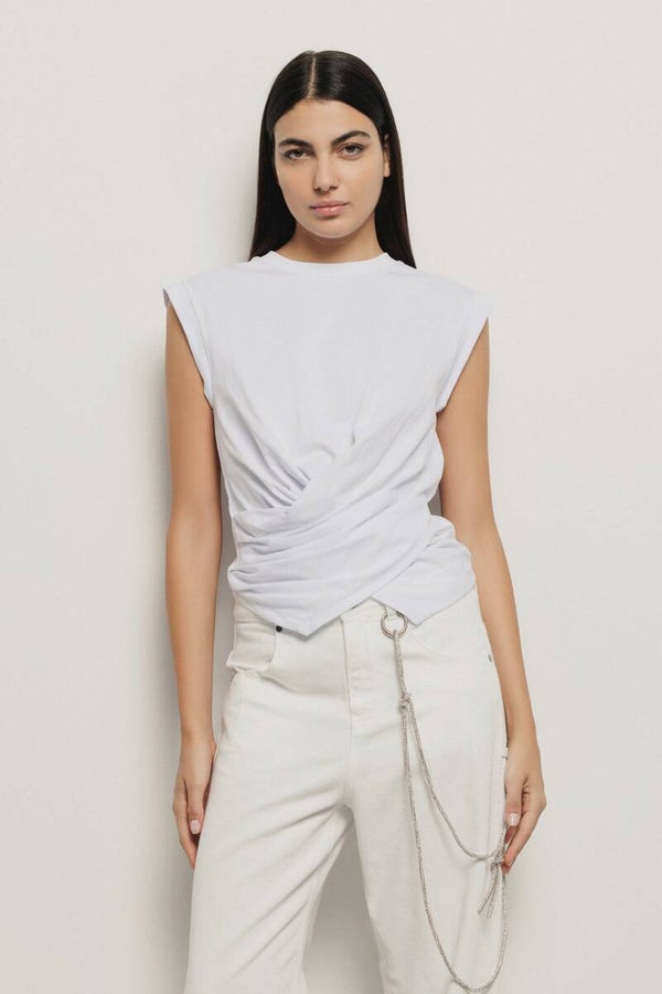 Gaëlle Paris T-shirt Smanicata Bianca con Incrocio sul Davanti