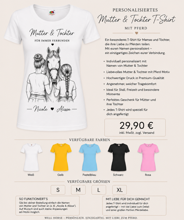 Personalisiertes Mutter & Tochter T-Shirt mit Pferd
