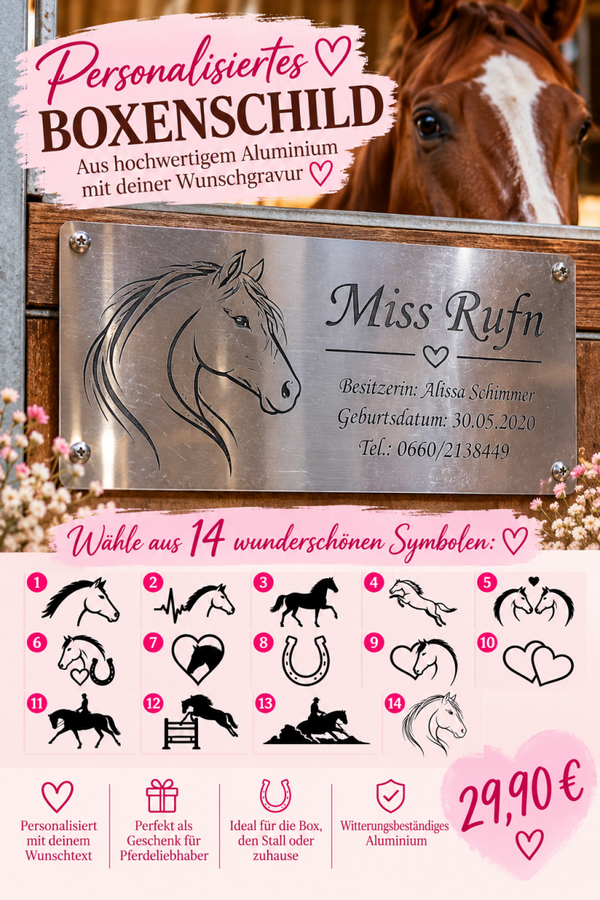 Boxenschild aus Metall personalisiert