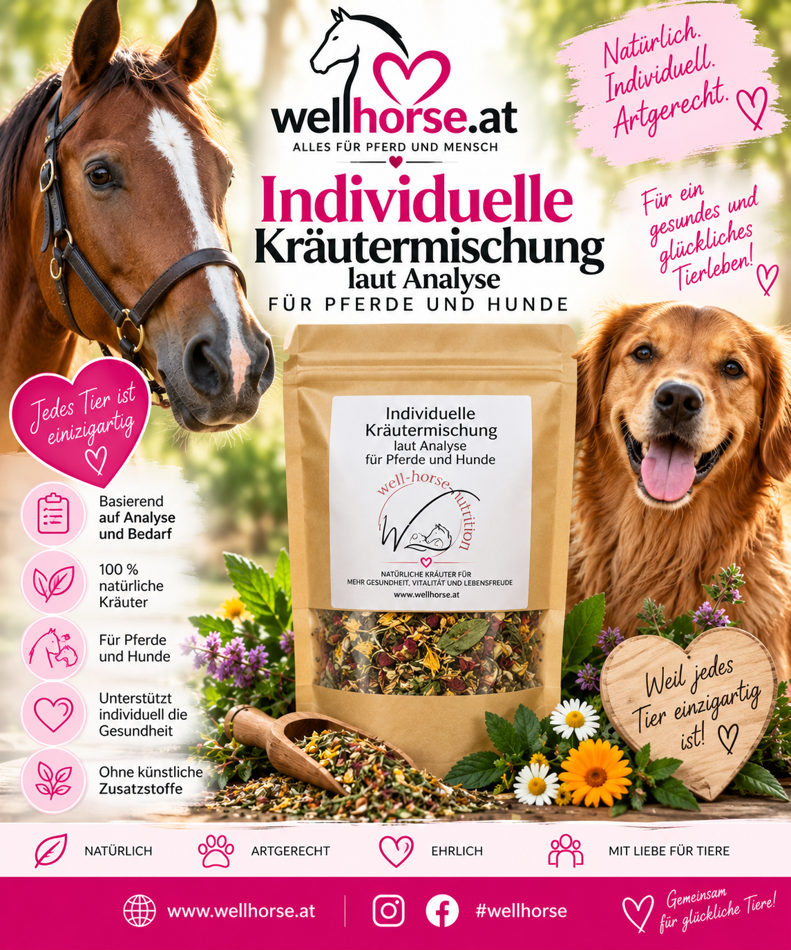 Individuelle Kräutermischung ( Kur) aus eigener landwirtschaftlicher Urproduktion für Pferd, Hund