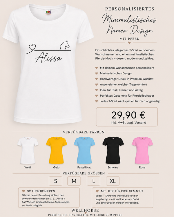 Personalisiertes T-Shirt – Minimalistisches Namensdesign mit Pferd