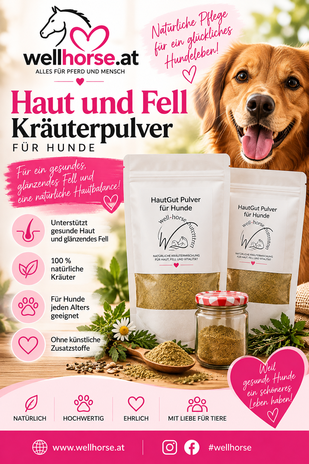 Haut und Fell Kräuterpulver für Hunde