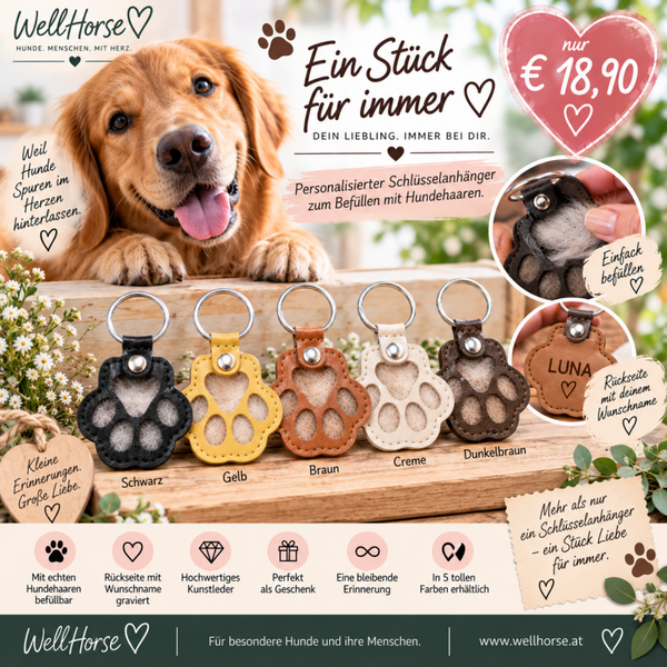 Schlüsselanhänger mit Hundehaarfach/ personalisiert