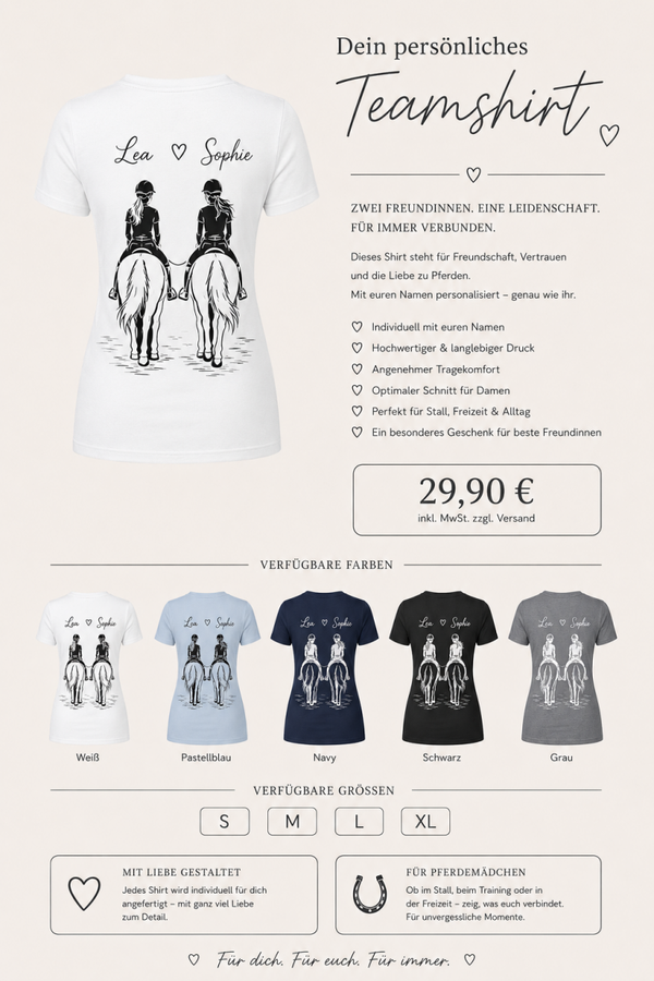 Personalisiertes Freundinnen-T-Shirt – Zwei Herzen. Eine Leidenschaft.