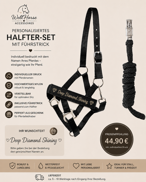 Personalisiertes WellHorse Halfter-Set mit Führstrick