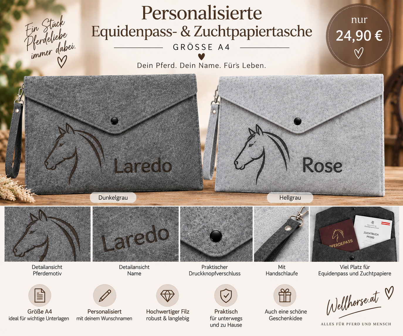 Equidenpass- & Zuchtpapiertasche – A4 personalisiert