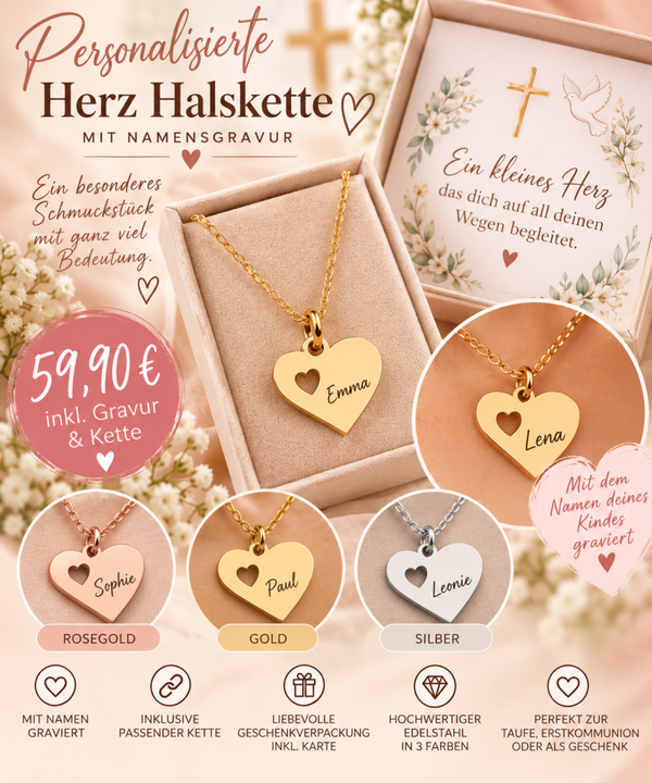 Personalisierte Herz-Halskette mit Namensgravur