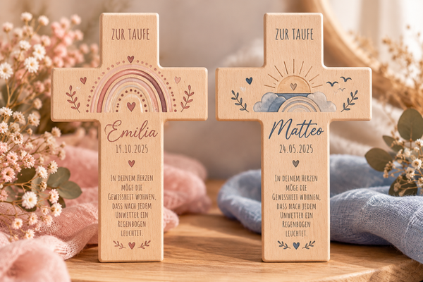 Personalisiertes Taufkreuz aus Holz